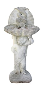 Cast garden stone wall fountain with figural support