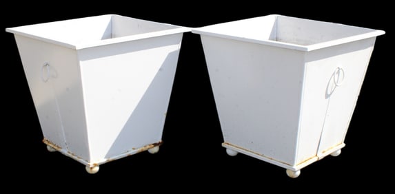 Pair of white painted aluminum tapered square planters