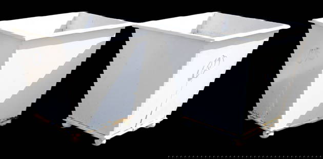 Pair of white painted aluminum tapered square planters: Pair of white painted aluminum tapered square planters. Modern. 24"h x 23 3/4"w