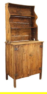 French pine kitchen cabinet with open shelves: French pine kitchen cabinet with open shelves over lower doors. 19th century. 77 1/2"h x 34"w x 20"d