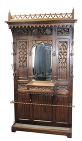 French Gothic Revival style hall tree in carved oak