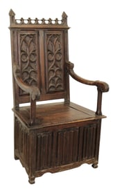 French Gothic Revival carved throne chair