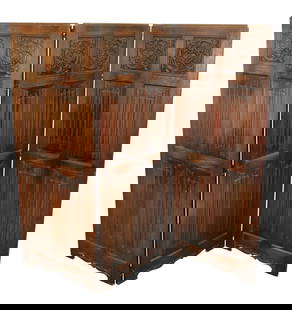 Gothic Revival 3-panel screen: Gothic Revival 3-panel screen. Each panel: 56 1/2"h x 21 5/8"w x 7/8"d