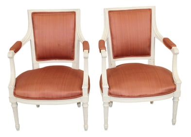 Pair of French Louis XVI style painted armchairs