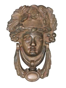 French figural bronze door knocker of Dionysius