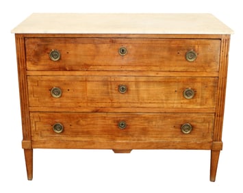 French Louis XVI marble top commode in walnut