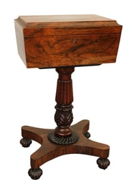 English tea caddy on pedestal base in rosewood