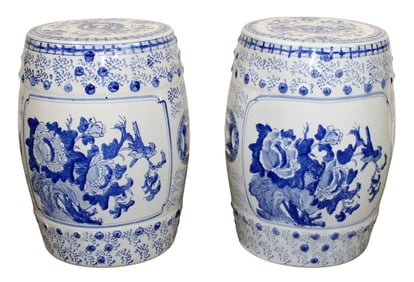Pair of Chinese blue & white porcelain garden seats