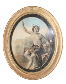 French Louis Philippe oval gold leaf framed print of John the Baptist
