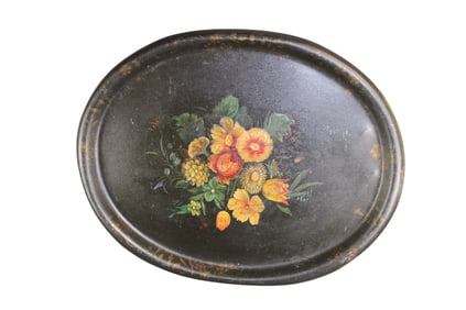 English oval tole tray with flowers