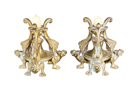 Pair of French bronze candles holders with dragons