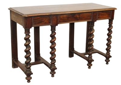 French console table in walnut on barley twist legs