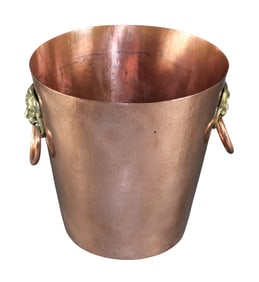 French hammered copper ice bucket with lion heads
