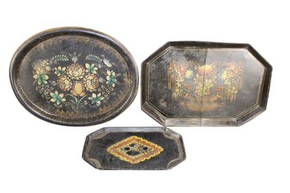 Lot of 3 English tole painted trays