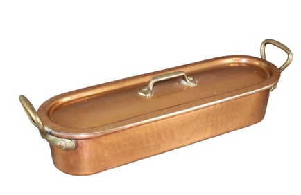 French hammered copper fish poacher with lid