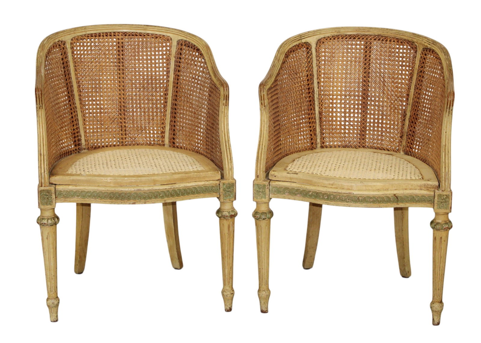 Pair of French Louis XV curved back bergère armchairs (1 of 10)