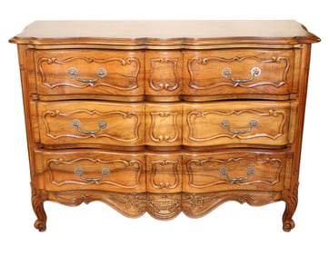 French Provincial 3 drawer commode in walnut