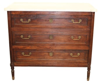 French Louis XVI style marble top commode in walnut