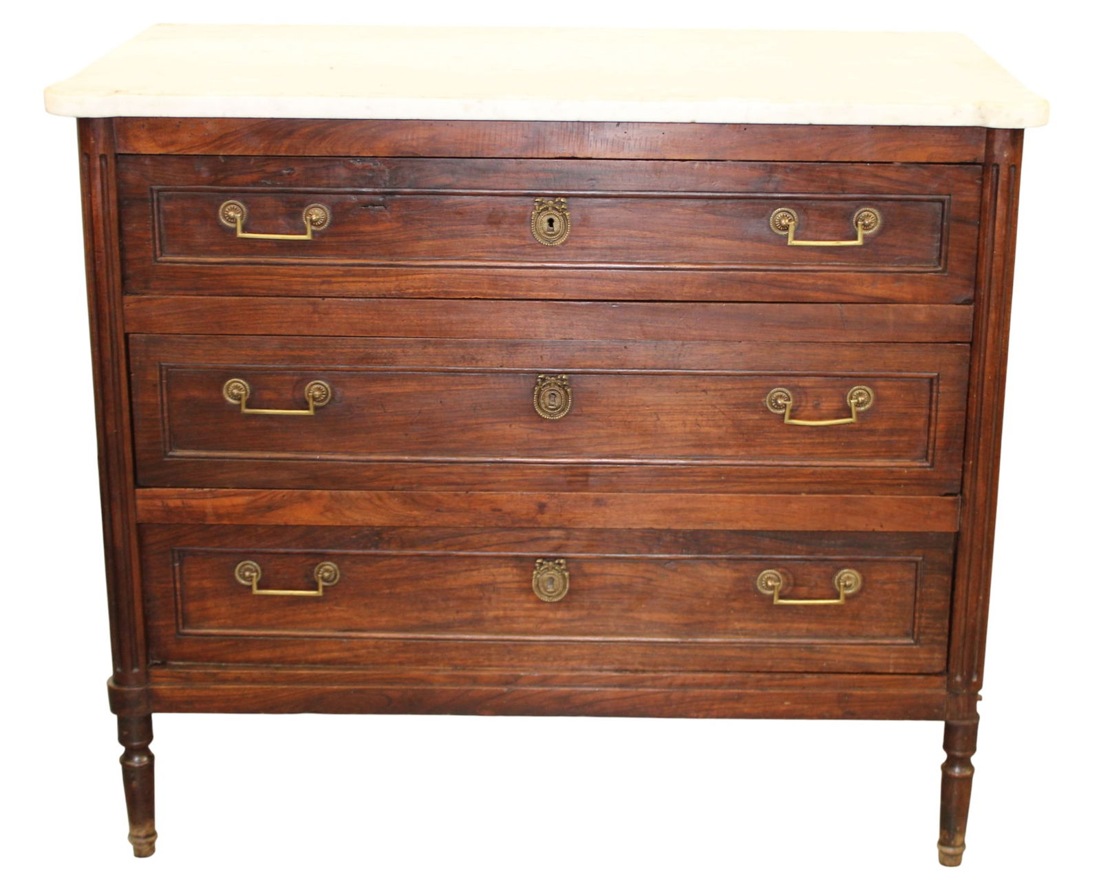 French Louis XVI style marble top commode in walnut (1 of 6)