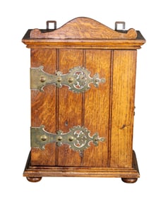 French miniature oak cabinet with brass hinges