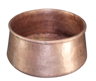 Large French hammered copper cauldron