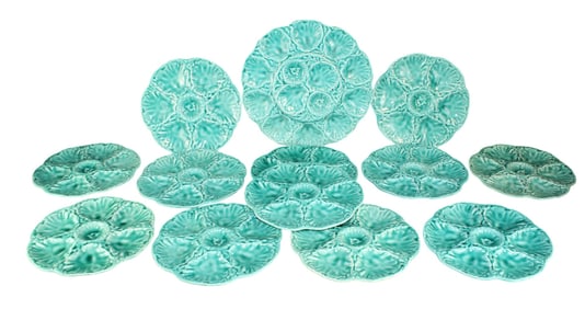 Lot of 12 French oyster plates with a platter