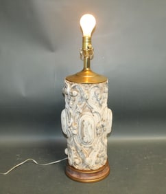 Italian carved fragment table lamp with carved medallions and grapes
