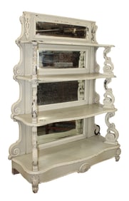 French Rococo tiered open shelf etagere with mirrored back