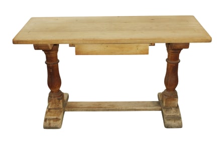 French bleached oak trestle base console or sofa table