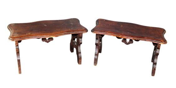 Pair of French miniature footstools in walnut