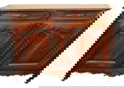 French Provincial oak 2 door buffet bas: French Provincial oak 2 door buffet bas. Late 19th century. 38 1/2"h x 52 3/4"w x 16"d