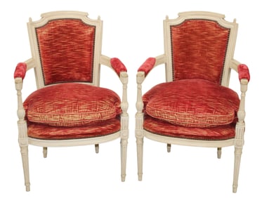 Pair of French Louis XVI painted armchairs