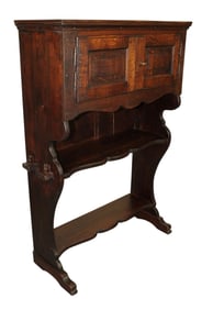 French rustic cabinet with 2 doors above lower shelves