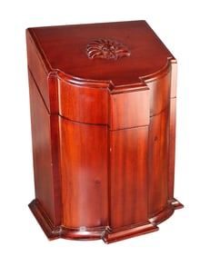 Mahogany knife box with applied shell carving