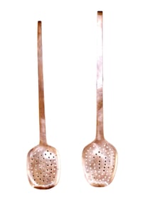 Lot of 2 French copper slotted spoons