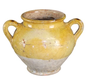 French glazed terra cotta double handled pot