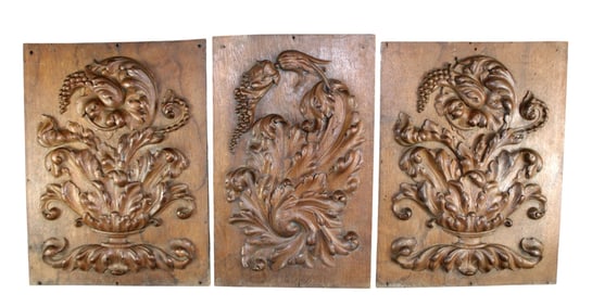 Lot of 3 French relief carved architectural fragment panels