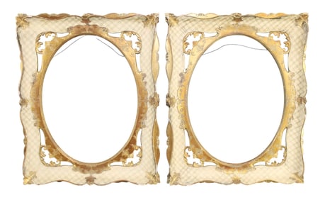 Pair of pierce carved and painted picture frames