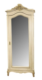 French Louis XV style single door armoire with painted finish and mirrored door