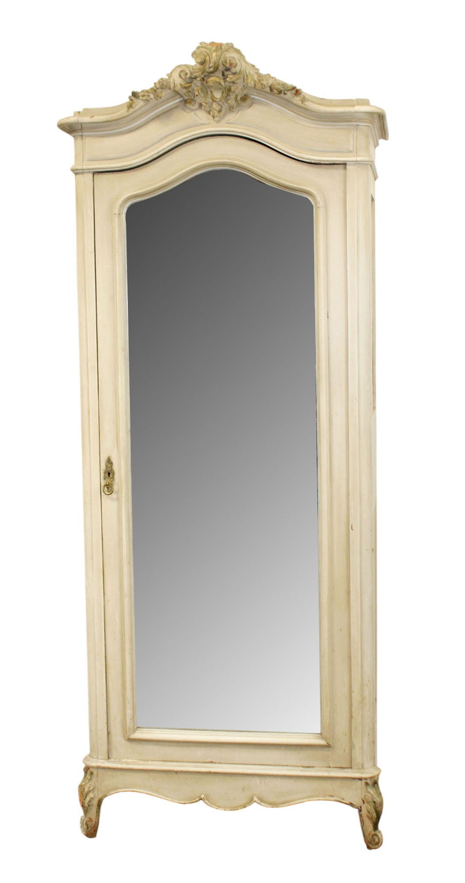 French Louis XV style single door armoire with painted finish and mirrored door (1 of 8)