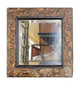 Embossed copper framed beveled mirror