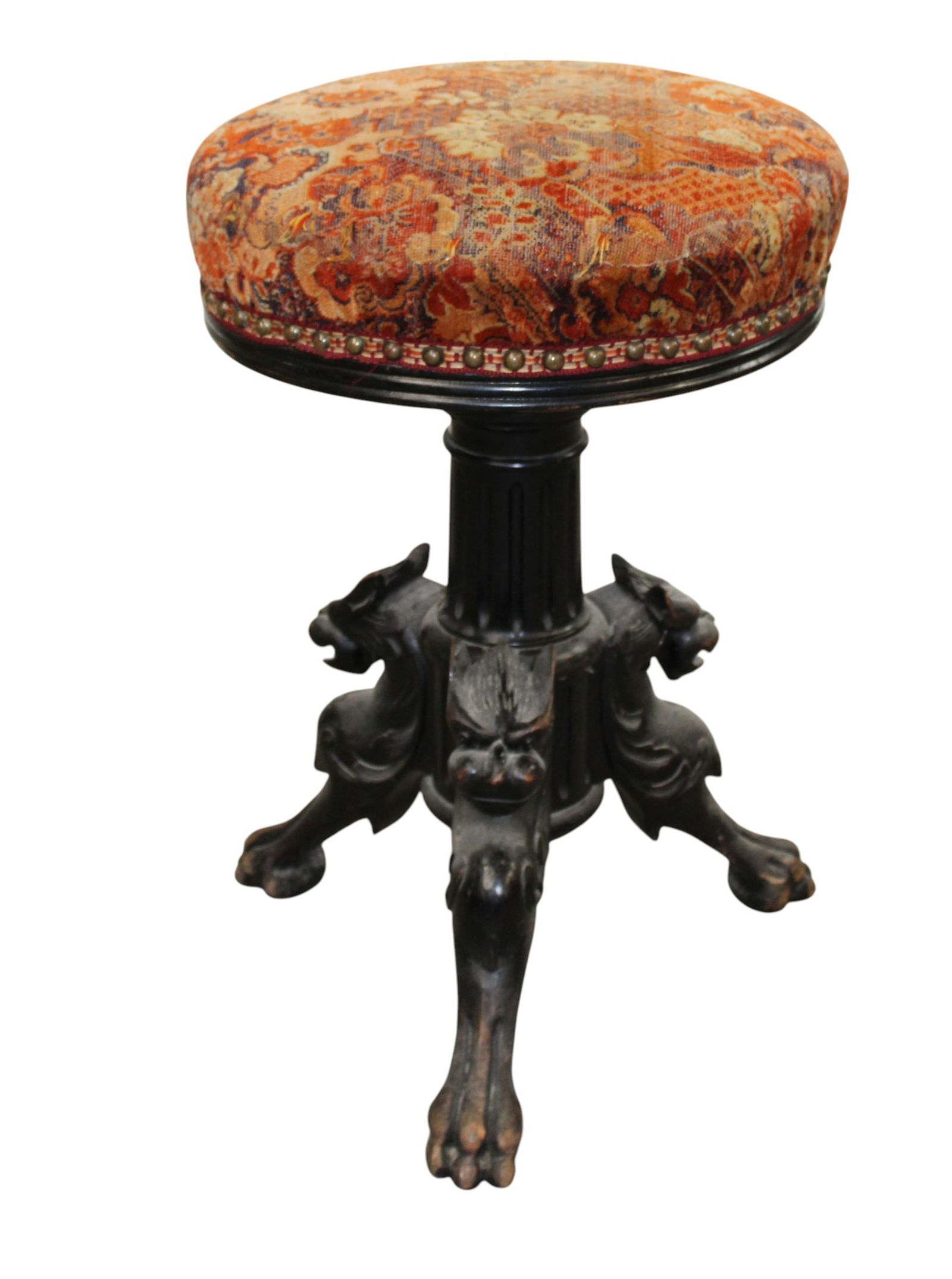 American relief carved piano stool with griffins (1 of 7)
