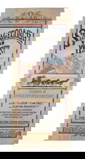 Painted stagecoach sign: Painted stagecoach sign. Modern. Prop from a Western town. 103 1/2"h x 43 7/8"w x 4"d