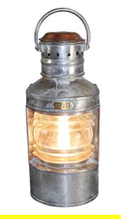 English restored nautical light in zinc and copper: English restored nautical light in zinc and copper. 17"h x 7"w x 6 1/2"d. Weight: 8lbs