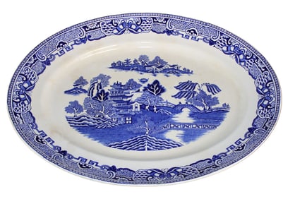 English blue willow oval meat platter