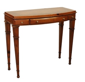 Ladies bow-front writing desk with tooled leather top
