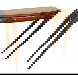 Ladies bow-front writing desk with tooled leather top: Ladies bow-front writing desk with tooled leather top. Modern. 31"h x 35"w x 15 3/4"d