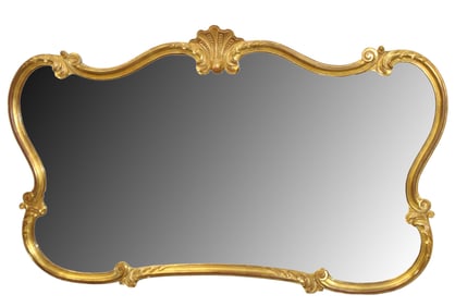 French Louis XV style gilt framed mirror with rocaille crest
