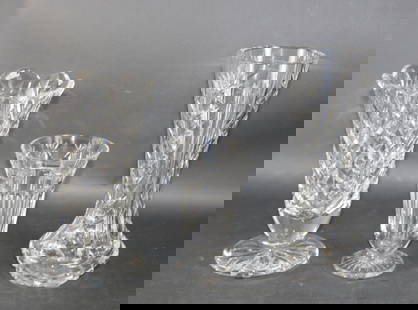 Lot of 3 Waterford crystal vases: Lot of 3 Waterford crystal vases. 8 1/2"h x 5 1/4"dia, 10 1/8"h x 3 3/4"w, 5 7/8"h x 3 3/4"dia. Weight: 8lbs total