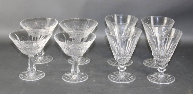 Lot of 8 Waterford crystal glasses: Lot of 8 Waterford crystal glasses: 4 crystal coupes 4 3/4"h x 4 1/2"dia, 4 crystal parfaits 5 1/2"h x 4"dia. Weight: 4lbs
